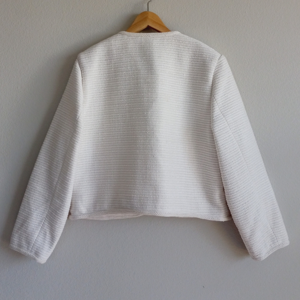 Abercrombie & Fitch Collardless Tweed Blazer With Gold Buttons Ivory XL - Picture 6 of 15
